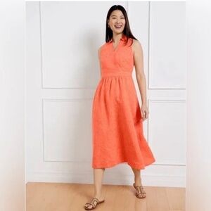 Talbots Sleeveless Faux Wrap Linen Dress Orange  6